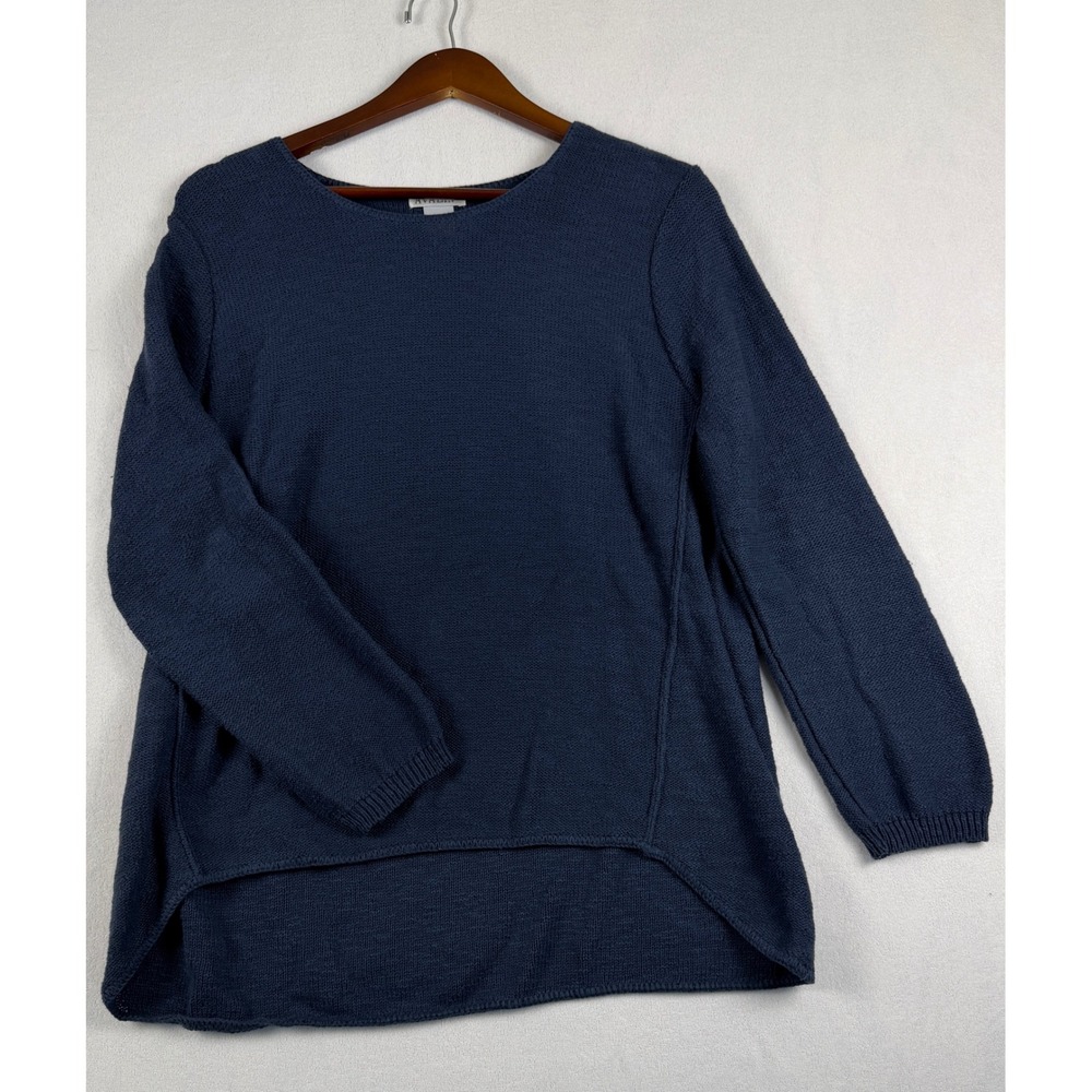 Avalin Navy Blue 100% Cotton High Low Crew Neck Knit Sweater One Size 8671